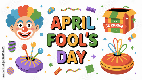 Colorful april fool's day flat design bundle with pranks and tricks gifts and surprises