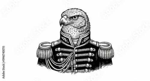 Majestic Eagle in Military Uniform Portrait Illustration.