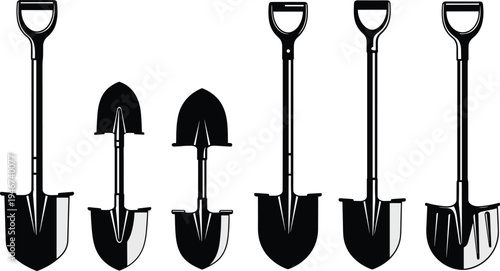 Different types of shovels, gardening tools, construction equipment, digging spades, long handle shovels, compact shovels, outdoor work essentials