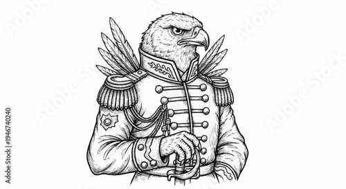 Anthropomorphic Eagle in Military Uniform Portrait.
