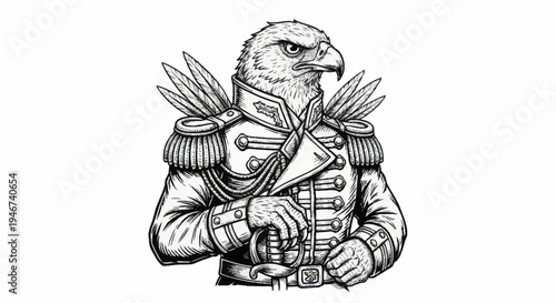 Eagle General Military Uniform Sword Illustration.