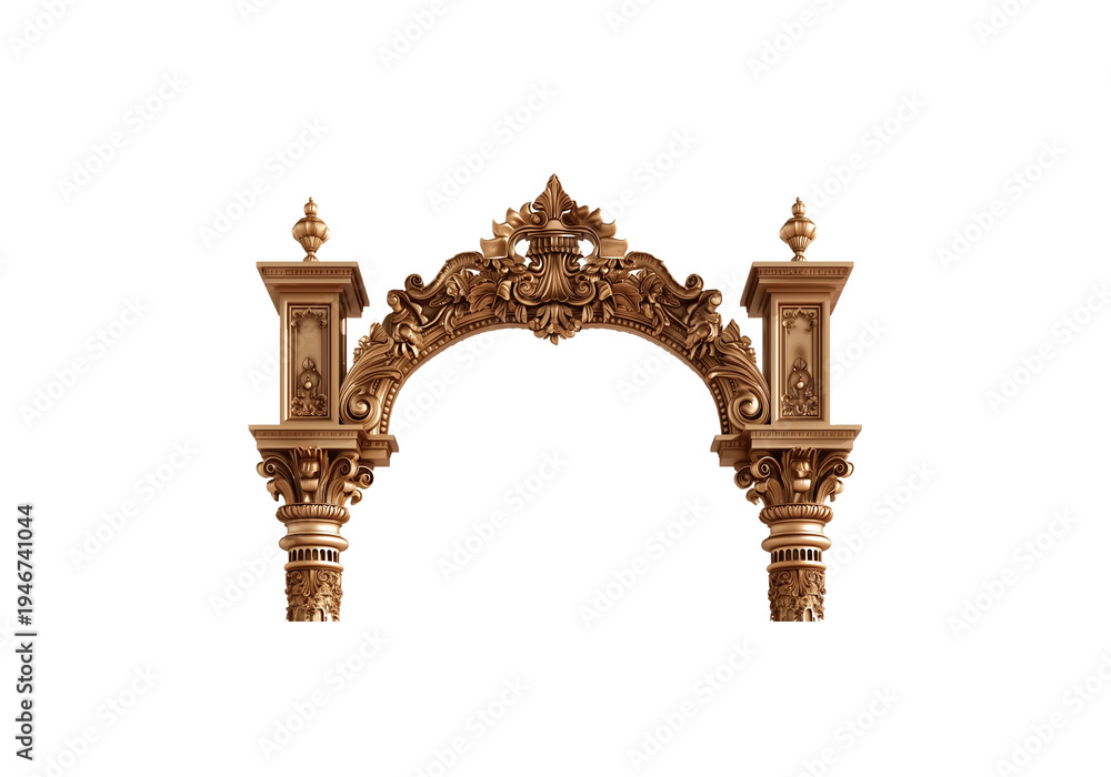 Obraz premium Ornate golden temple arch with intricate classical carvings and decorative columns