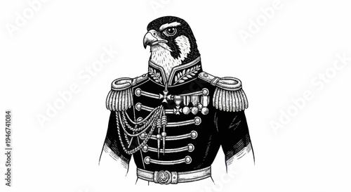 Detailed Illustration of a Hawk in Military Uniform.