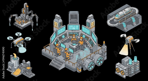 Futuristic Sci Fi Base Structures and Drones Collection.