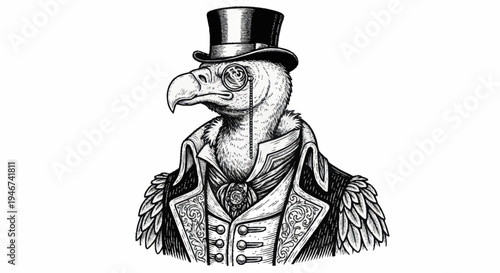 Steampunk Vulture Dressed in Formal Victorian Attire.