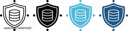 Database security shield icons set with server storage protection concept modern cybersecurity technology symbol flat vector illustration collection