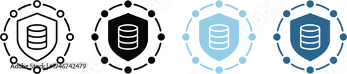 Database network security icons set with connected nodes shield protection and server storage symbols modern technology flat vector illustration