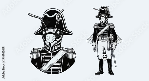 Anthropomorphic Ant Soldier in Military Uniform.