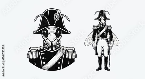 Anthropomorphic Bee Soldier in Military Uniform.
