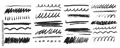 handdrawn doodle scribble brush stroke set, grunge crayon pencil line collection, quirky sketch mark vector illustration for poster, sticker, branding, packaging