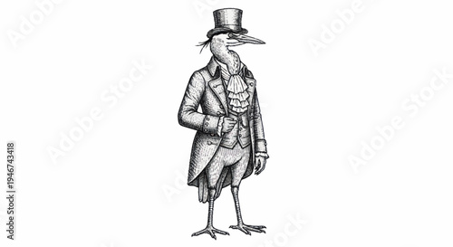 Elegant Bird Character in Formal Victorian Attire.