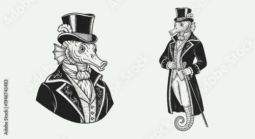 Steampunk Seahorse Character Illustration.