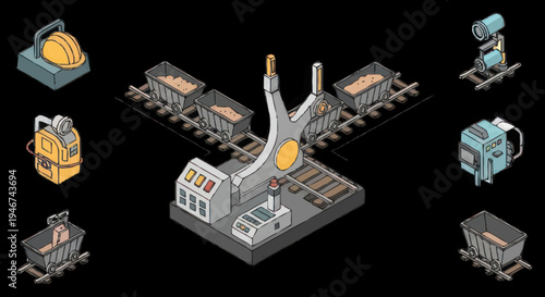 Isometric Industrial Factory and Mining Equipment Set.