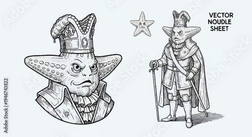 Whimsical Starfish King Character Illustration.