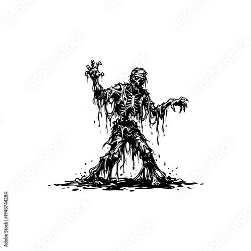 A dark and eerie witch standing on a rocky outcrop with a broom and a cat.