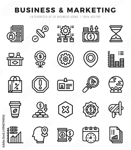 Set of 25 Business & Marketing Lineal Icons Pack.