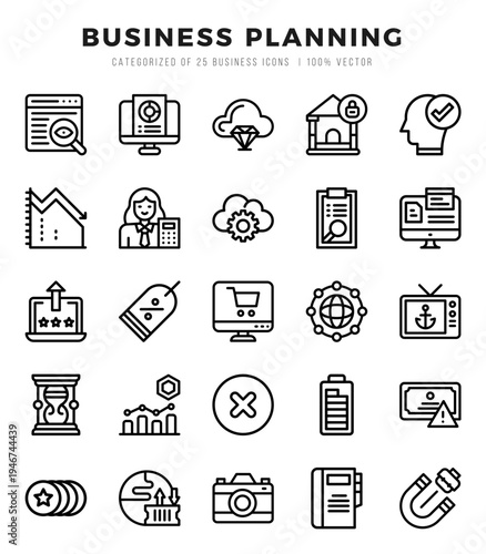Business Planning Icons Pack Lineal Style. Vector illustration.