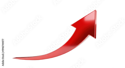 A bright red arrow pointing upwards on a transparent background with a glossy effect
