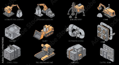 Isometric Industrial Construction Elements Set.