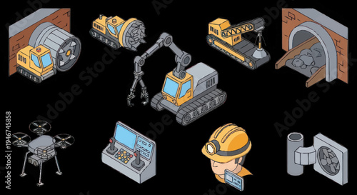 Construction and Industrial Equipment Collection Isometric Icons.
