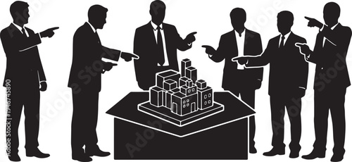 Business 3D Model and Architectural Review Silhouettes on White