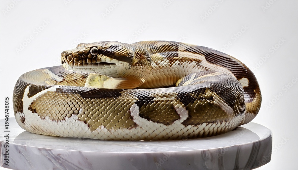 Obraz premium a stunning python coiled elegantly on a marble pedestal or white background