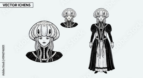 Vector illustration of a fantasy character with a unique headdress.