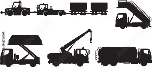 Airport Ground Vehicle and Equipment Black Silhouettes