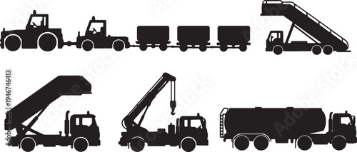 Airport Ground Vehicle and Equipment Black Silhouettes