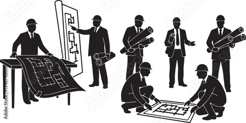 Architect and Engineering Business Blueprints Silhouettes