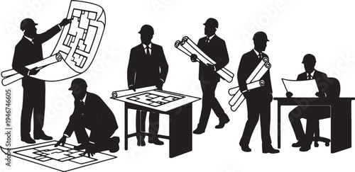 Architect and Engineering Business Blueprints Silhouettes