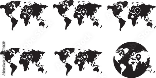 Solid Black Arrow Direction Growth World Map Shapes