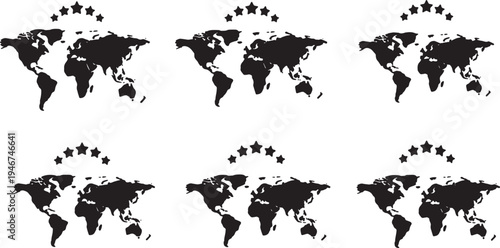 Solid Black Arrow Direction Growth World Map Shapes