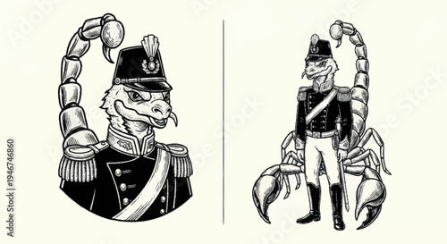 Scorpion Soldier Characters in Military Uniforms.
