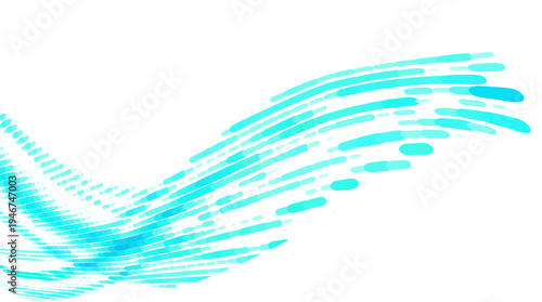 ターコイズカラーの丸いラインが流れるように波を描くモダンテクノロジーイメージの抽象デジタル背景素材