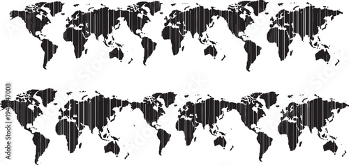Solid Black Barcode Scanner World Map Shapes