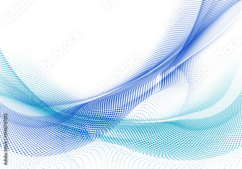 青とシアンのドットウェーブが重なり合い流動的なネットワークを表現する未来志向テクノロジー抽象背景