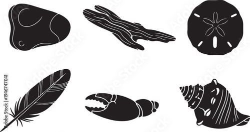 Beachcombing Treasures Black Solid Silhouettes Set of Six
