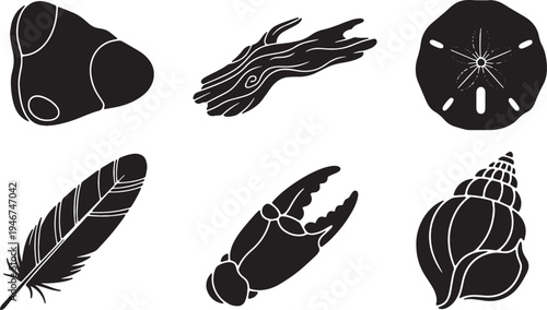 Beachcombing Treasures Black Solid Silhouettes Set of Six