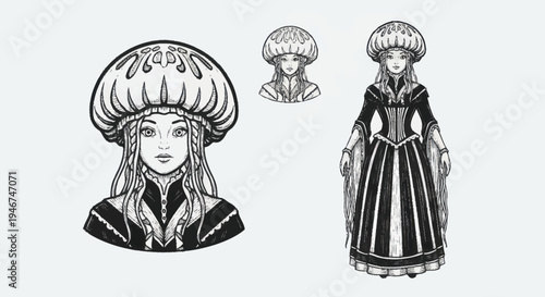 Elegant Fantasy Character Design with Detailed Attire.
