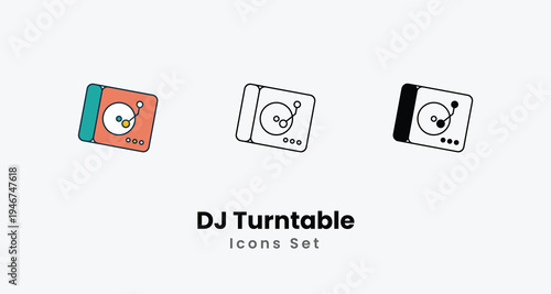 DJ Turntable icons vector set stock illustration