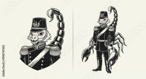 Scorpion Soldier Character Illustration Vintage Style.