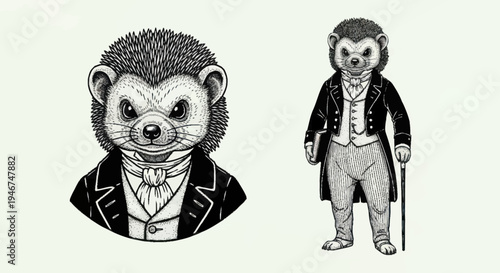 Anthropomorphic Hedgehog Dressed in Formal Victorian Attire.