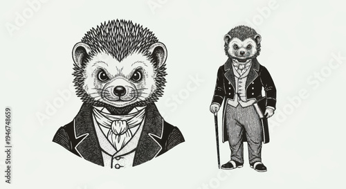 Elegant Hedgehog Dressed in Formal Victorian Attire.