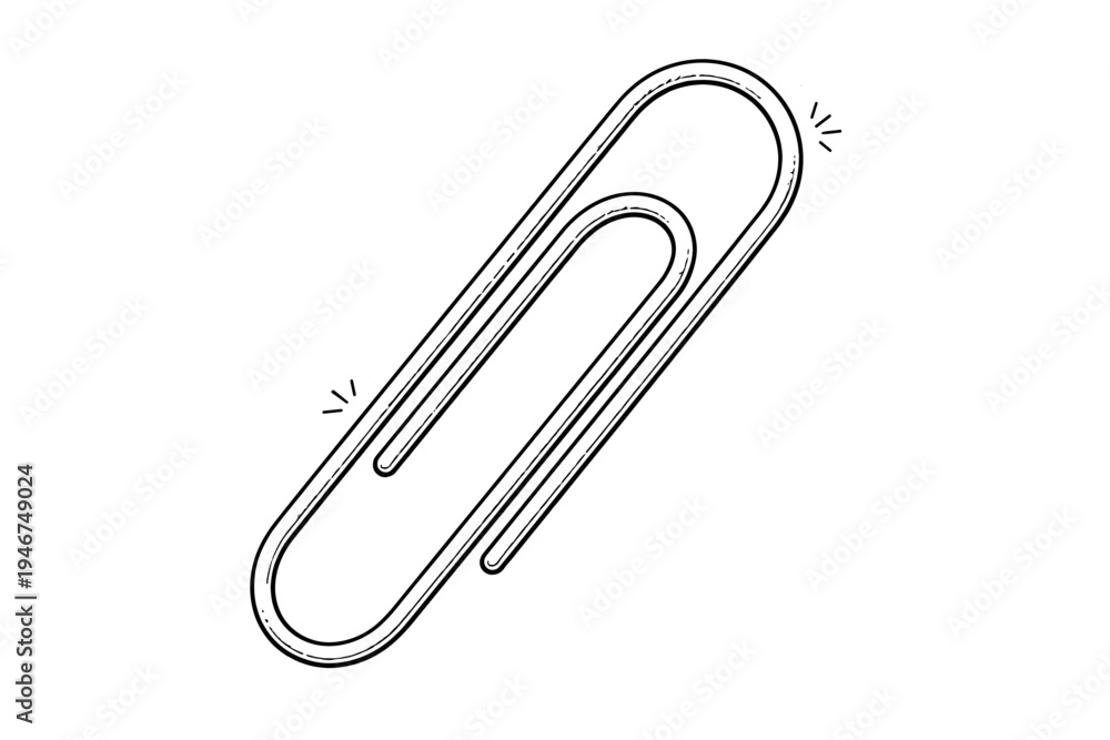 Obraz premium Minimal line art illustration of a paperclip icon, simple black outline stationery tool isolated on white background for office organization concept design