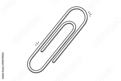 Minimal line art illustration of a paperclip icon, simple black outline stationery tool isolated on white background for office organization concept design