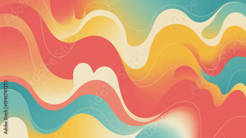 Vibrant abstract digital wallpaper design featuring wavy colorful patterns in red orange yellow and blue hues on a white background