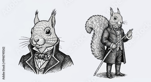 Anthropomorphic Squirrel Dressed in Victorian Gentleman Attire.