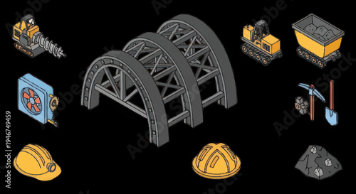 Isometric Mining Industry Elements Collection.