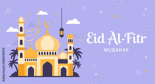 Landscape banner celebrate eid al-fitr, vector illustration